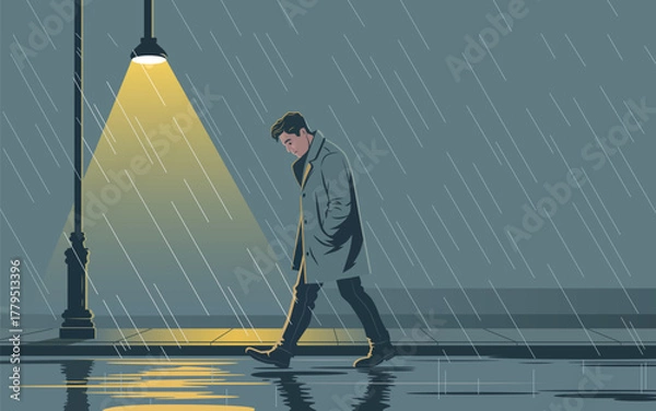 Obraz Lost Man Walking in the rain