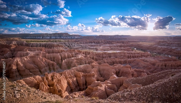 Obraz Badlands National Park, South Dakota, USA — Dramatic Badlands landscape with layered rock formations, eroded cliffs, rugged canyons, and wide open prairie