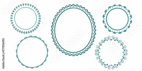 Fototapeta Collection of decorative circular frames with unique ornamental borders in teal color