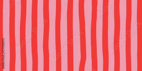 Fototapeta Hand drawn vertical stripes in bright red and soft pink for a playful and cheerful background pattern