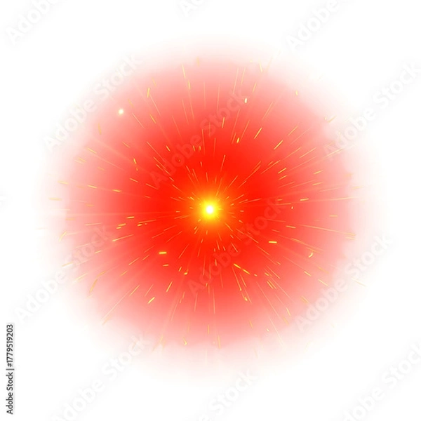 Fototapeta Bright Red Burst With Golden Sparks isolated on a transparent background explosion