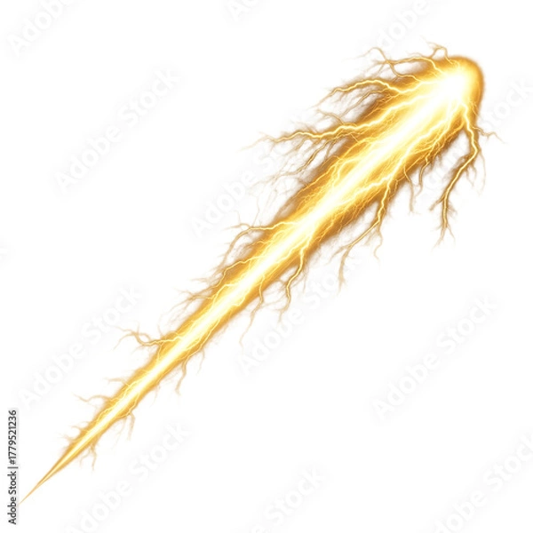 Obraz Bright yellow lightning bolt with fiery edges isolated on a transparent background