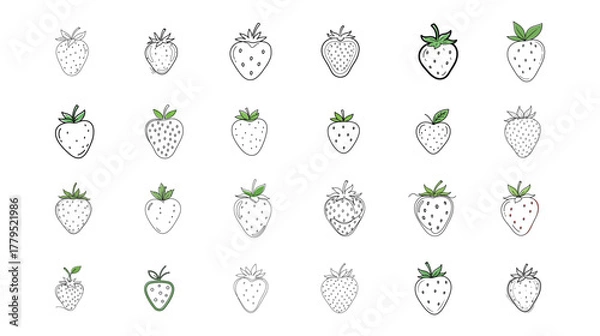 Fototapeta Collection of hand drawn strawberry illustrations with sketchy lines and minimalist style