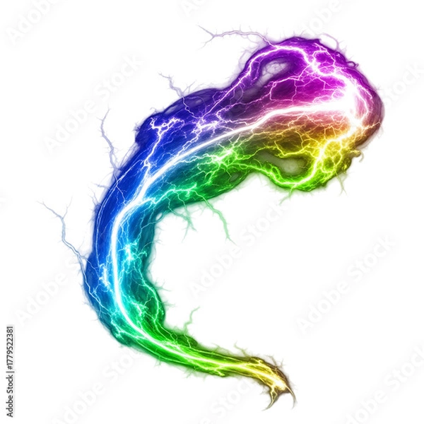 Fototapeta Colorful lightning bolt energy stream isolated on a transparent background electric