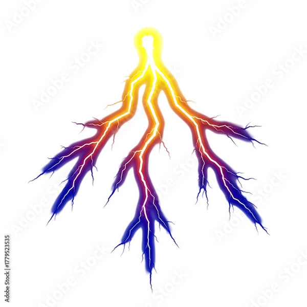 Obraz Electric lightning bolt branching energy discharge isolated on a transparent background