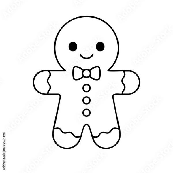Fototapeta Gingerbread Cookie Vector Illustration. Outline Design. Coloring Book Page. SVG. Transparent Background. Printable Christmas Design.