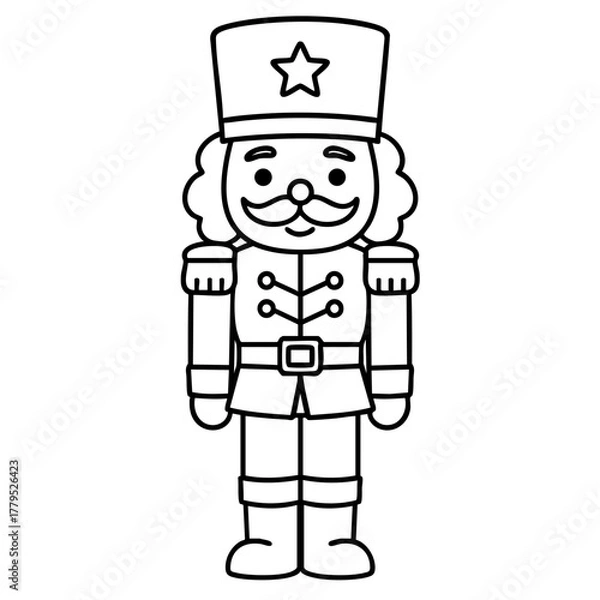Fototapeta Christmas Nutcracker Soldier Vector Illustration. Outline Design. Coloring Book Page. SVG. Transparent Background. Printable Christmas Design.
