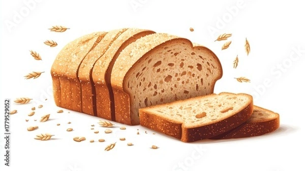 Obraz Vectorstyle illustration of sliced whole wheat bread loaf