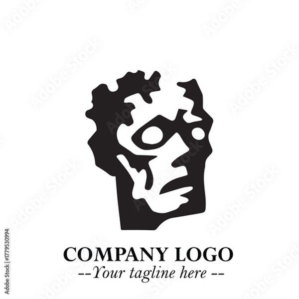 Fototapeta Head of Zombie Logo Symbol in Black on the White Background with Horror Minimal Vector Design