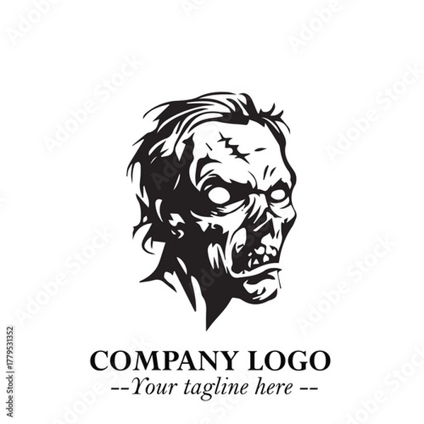 Fototapeta Head of Zombie Logo Symbol in Black on the White Background with Horror Minimal Vector Design