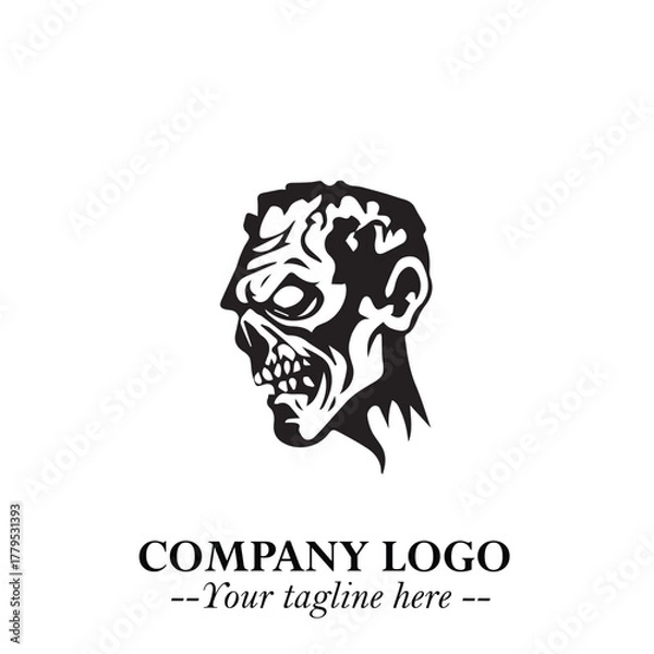 Fototapeta Head of Zombie Logo Symbol in Black on the White Background with Horror Minimal Vector Design