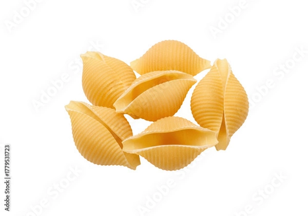 Obraz Conchiglie pasta isolated PNG, uncooked Italian shell pasta on transparent background for food design and culinary projects