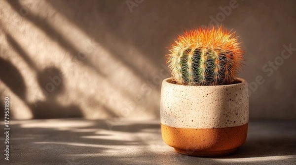 Obraz Bring a touch of desert charm indoors with this vibrant cactus in a trendy pot, perfect for adding a splash of color to any modern home or office space