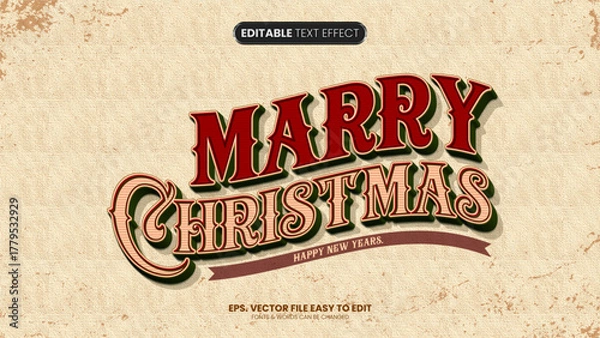 Fototapeta Merry christmas 3d editable text effect style vintage