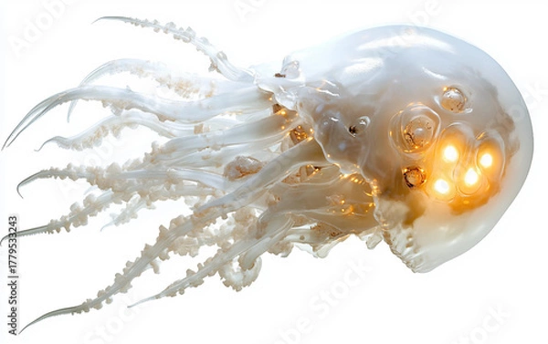 Fototapeta Ethereal extraterrestrial organism resembling a jellyfish glowing with bioluminescent energy and cosmic beauty isolated on transparent background PNG