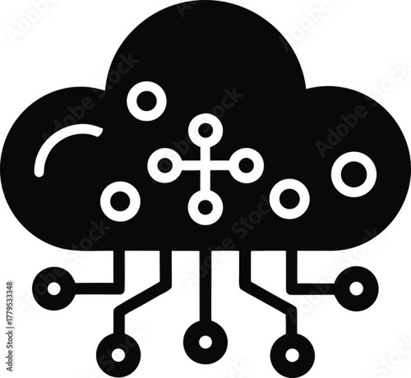 Obraz Cloud computing icon with network connections for global data sharing