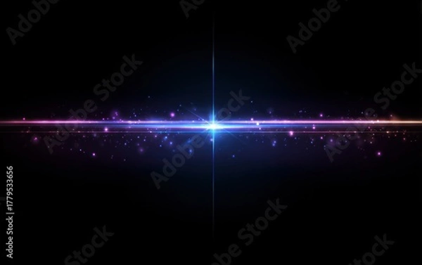 Obraz Abstract dark background with bright horizontal light streak and glowing particles