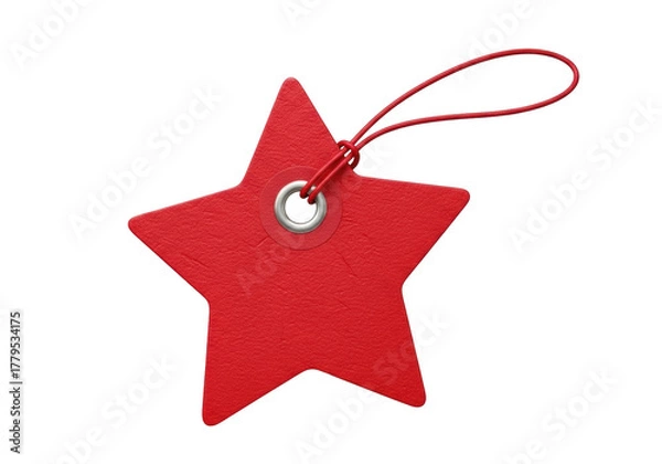 Obraz Red star shaped tag isolated PNG on transparent background, price label for sale and discount promotions