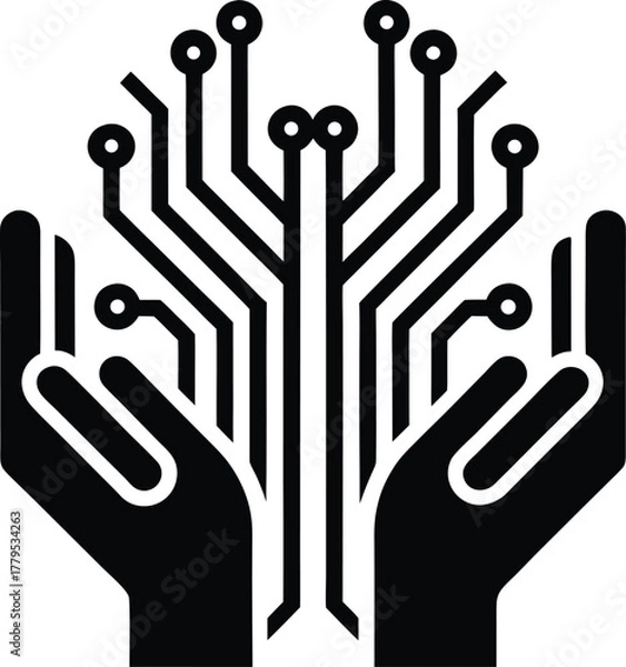 Obraz Hands holding technology circuit board icon isolated on transparent background