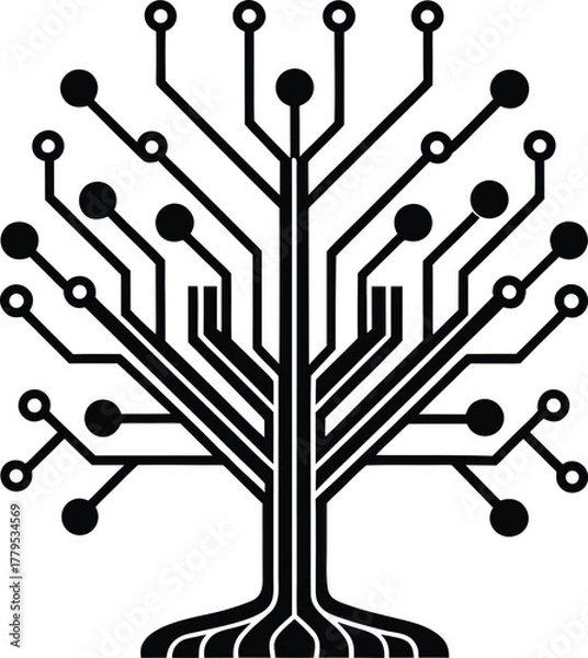Obraz Abstract digital tree, circuit board and electronic elements network connections
