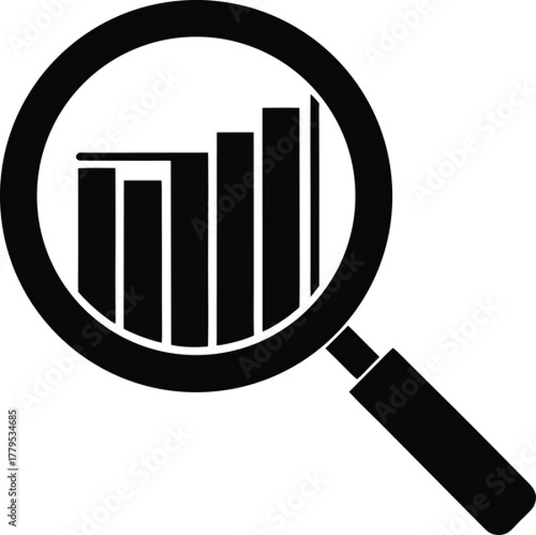 Fototapeta Magnifying glass over a bar graph, concept of data analysis and business research