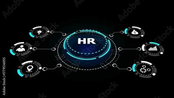 Fototapeta Futuristic digital interface displaying hr related icons and data flow human resources