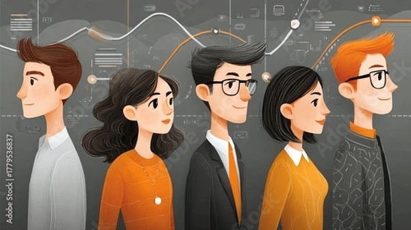 Fototapeta Diverse team of professionals collaborating, analyzing data charts and graphs in modern office setting, embracing innovation and teamwork