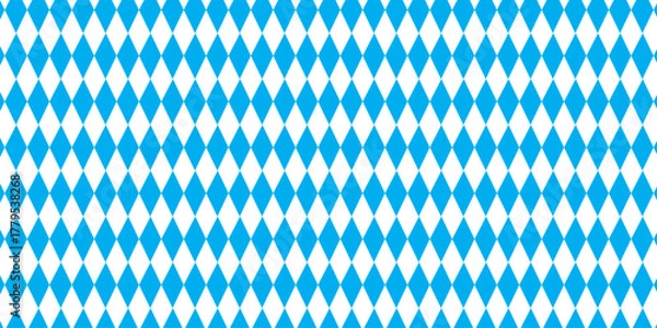 Fototapeta Bavarian Oktoberfest seamless pattern with blue and white rhombus Flag of Bavaria Oktoberfest blue checkered background Wallpaper Vector old diamonds background