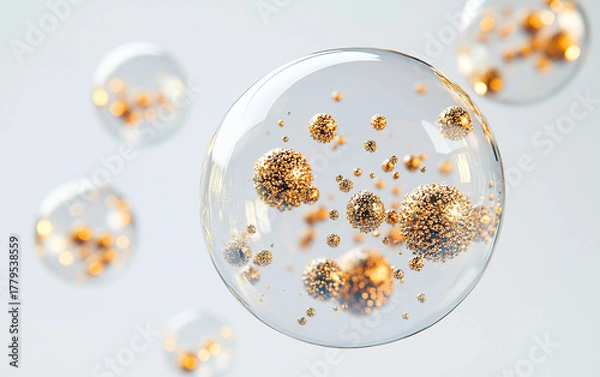 Fototapeta Floating cluster of transparent spheres suspended in space creating a futuristic and ethereal visual composition isolated on transparent background PNG