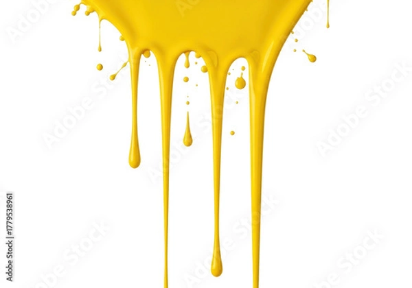 Obraz Bright yellow paint dripping isolated PNG, vibrant color splash for design elements and creative projects on transparent background