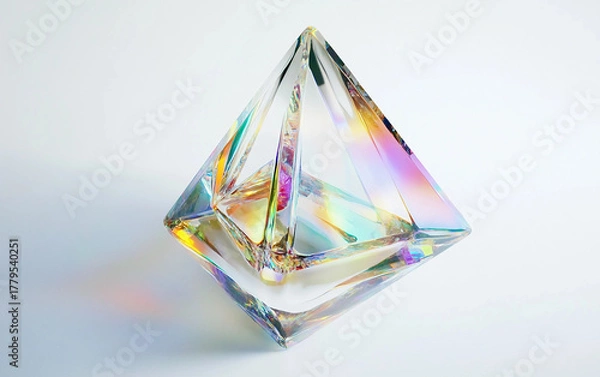 Fototapeta Levitation of a sparkling tetrahedron with rainbow diffraction illustrating creativity, light, and surreal aesthetics isolated on transparent background PNG