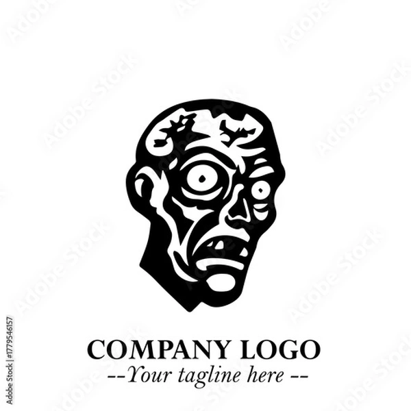 Fototapeta Head of Zombie Logo Symbol in Black on the White Background with Horror Minimal Vector Design
