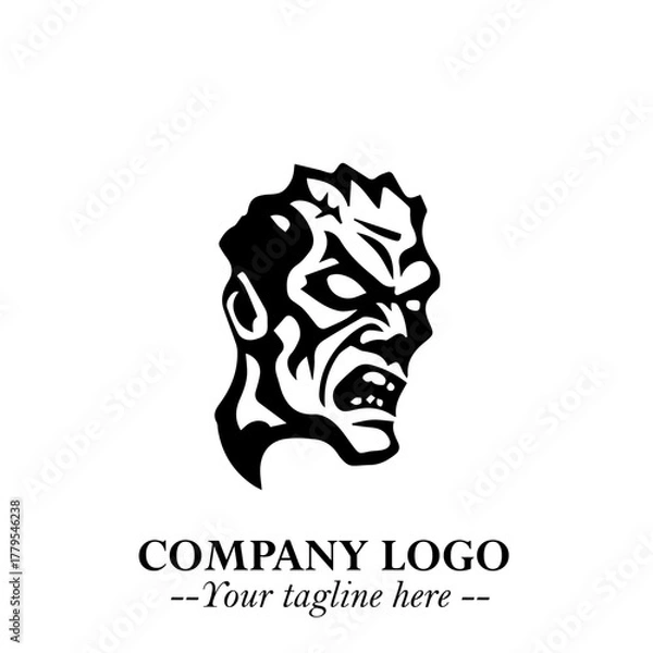 Fototapeta Head of Zombie Logo Symbol in Black on the White Background with Horror Minimal Vector Design