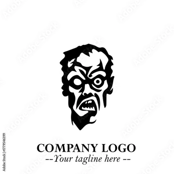 Fototapeta Head of Zombie Logo Symbol in Black on the White Background with Horror Minimal Vector Design