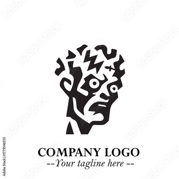 Fototapeta Head of Zombie Logo Symbol in Black on the White Background with Horror Minimal Vector Design