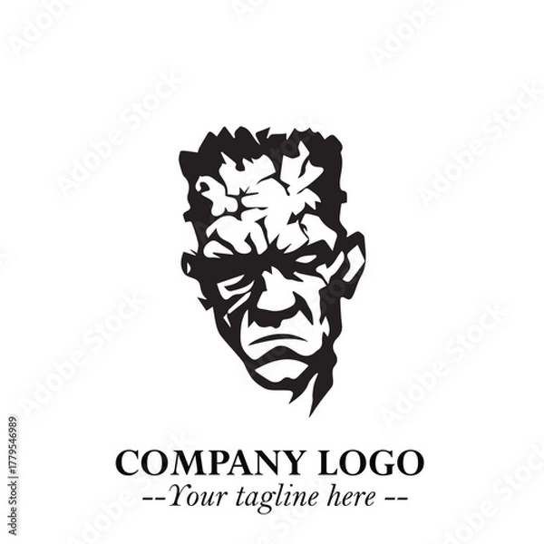 Fototapeta Head of Zombie Logo Symbol in Black on the White Background with Horror Minimal Vector Design