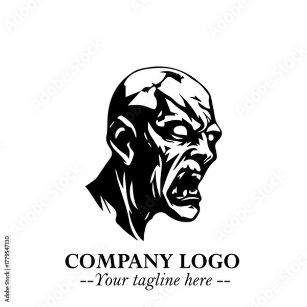 Fototapeta Head of Zombie Logo Symbol in Black on the White Background with Horror Minimal Vector Design