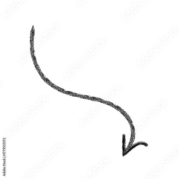 Obraz Wavy Crayon Arrow in Hand-Drawn Sketch Style for Creative Highlights and Motion Design