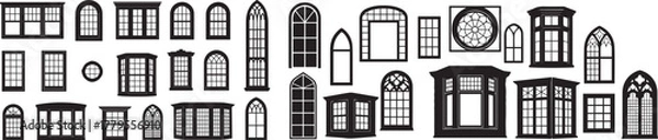Fototapeta Architectural window and arch silhouette vector set isolated on a transparent background.