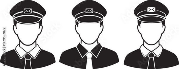 Fototapeta Three uniformed men in caps and collared shirts silhouette