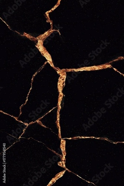 Obraz Elegant abstract image of black surface with golden veins of repaired cracks