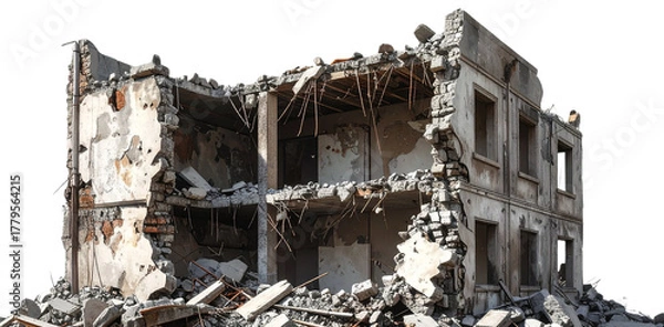Fototapeta Urban destruction with transparent background revealing devastation