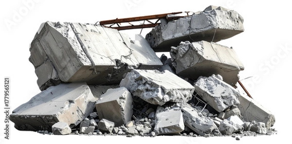 Fototapeta Pile of concrete rubble isolated on transparent background representing destruction