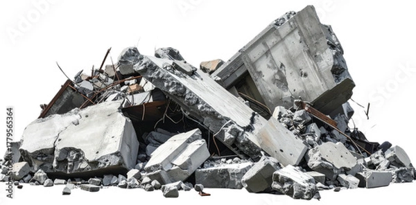Fototapeta Pile of concrete rubble isolated on transparent background representing destruction