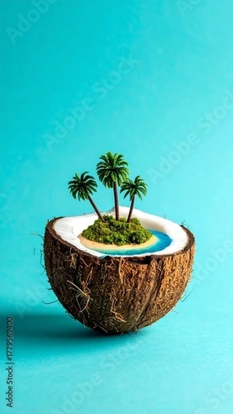 Obraz Miniature tropical island paradise nestled inside a halved coconut shell