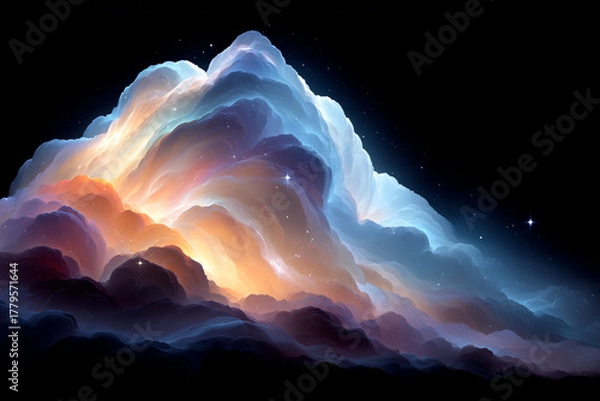 Fototapeta Celestial Clouds Illuminated with Vivid Colors, Against a Dramatic Black Background