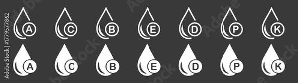 Fototapeta Multivitamin Supplement Complex Icons Set with Capsules and Droplet Elements, Health and Beauty Nutrition Vector