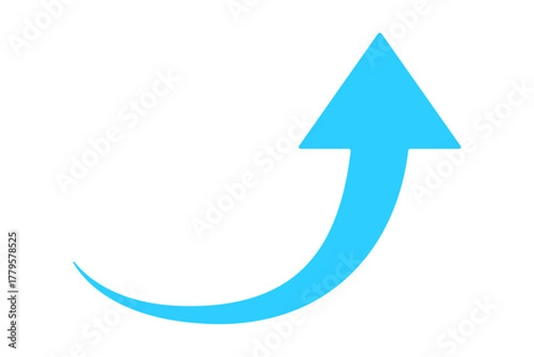 Fototapeta Blue curve arrow. Flat style arrow icon for web site, logo, app, UI design. Arrow indicated the direction symbol. 