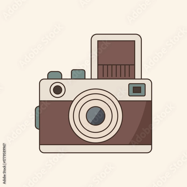 Obraz Vintage camera icon vector illustration isolated on light background for traveling concept design