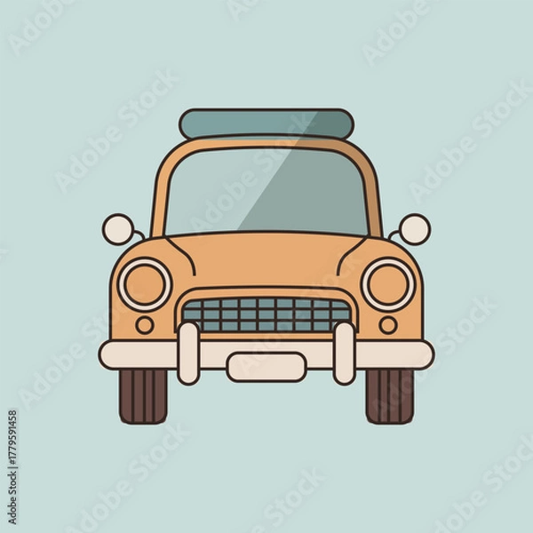 Obraz Classic car vector graphic with luggage rack for road trip adventure isolated on soft background